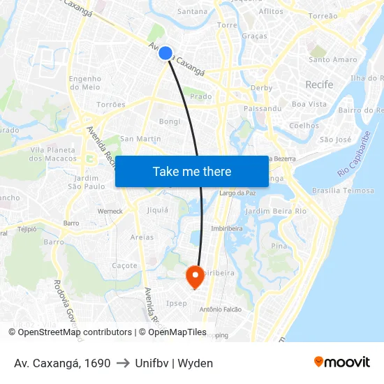 Av. Caxangá, 1690 to Unifbv | Wyden map