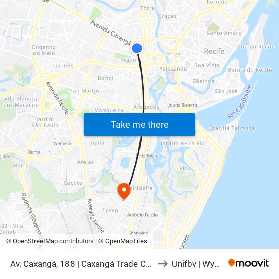 Av. Caxangá, 188 | Caxangá Trade Center to Unifbv | Wyden map