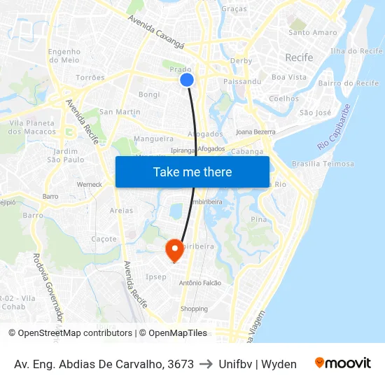 Av. Eng. Abdias De Carvalho, 3673 to Unifbv | Wyden map