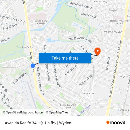 Avenida Recife 34 to Unifbv | Wyden map