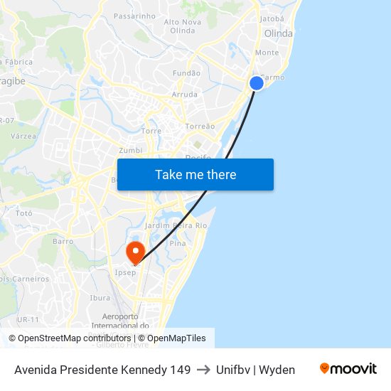Avenida Presidente Kennedy 149 to Unifbv | Wyden map
