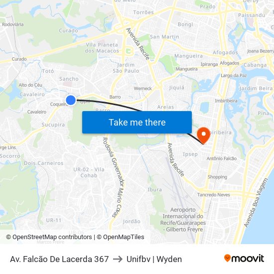 Av. Falcão De Lacerda 367 to Unifbv | Wyden map