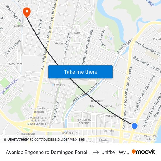 Avenida Engenheiro Domingos Ferreira 3020 to Unifbv | Wyden map