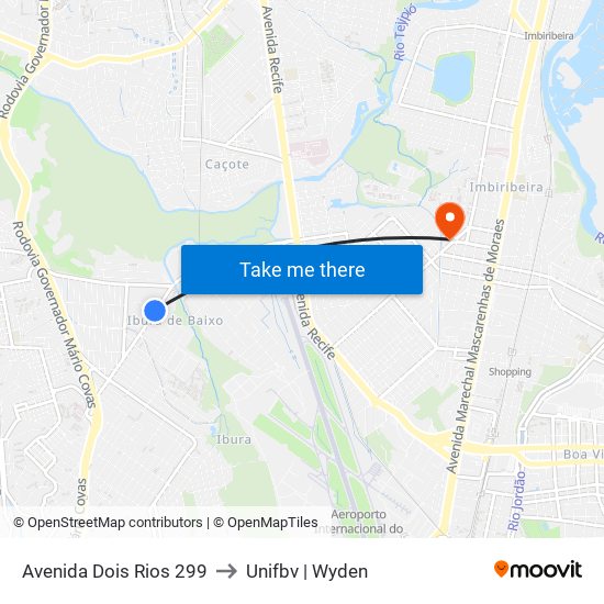 Avenida Dois Rios 299 to Unifbv | Wyden map