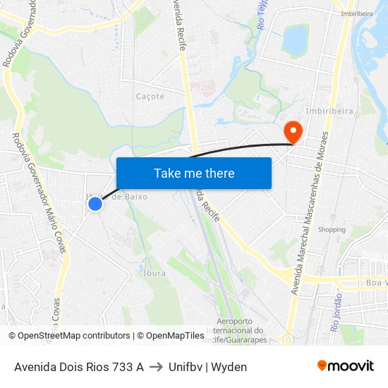 Avenida Dois Rios 733 A to Unifbv | Wyden map