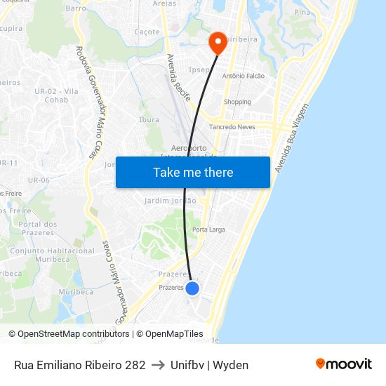 Rua Emiliano Ribeiro 282 to Unifbv | Wyden map