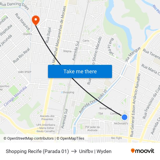 Shopping Recife (Parada 01) to Unifbv | Wyden map