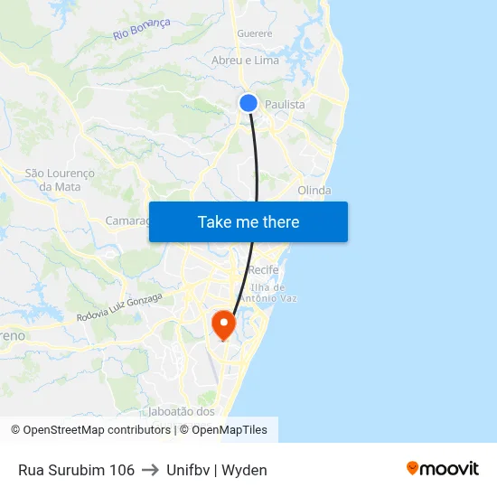 Rua Surubim 106 to Unifbv | Wyden map