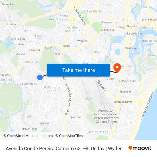 Avenida Conde Pereira Carneiro 63 to Unifbv | Wyden map