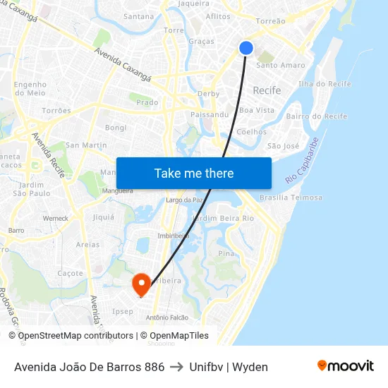 Avenida João De Barros 886 to Unifbv | Wyden map