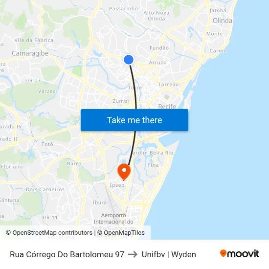 Rua Córrego Do Bartolomeu 97 to Unifbv | Wyden map