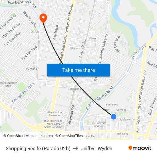 Shopping Recife (Parada 02b) to Unifbv | Wyden map