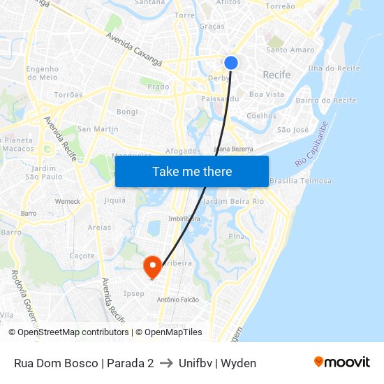 Rua Dom Bosco | Parada 2 to Unifbv | Wyden map