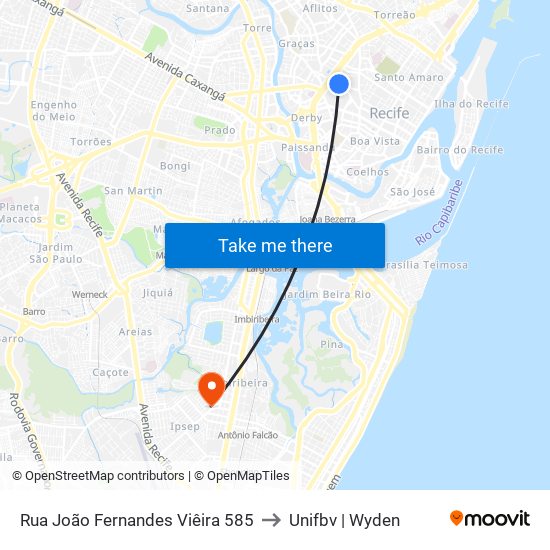 Rua João Fernandes Viêira 585 to Unifbv | Wyden map