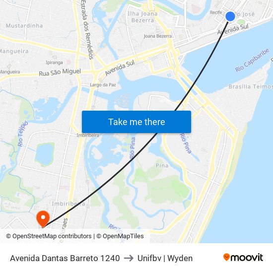 Avenida Dantas Barreto 1240 to Unifbv | Wyden map