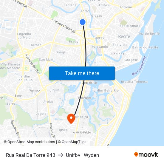 Rua Real Da Torre 943 | Posto Setta to Unifbv | Wyden map