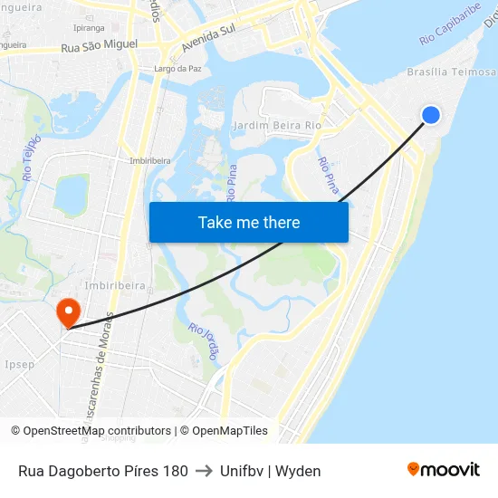 Rua Dagoberto Píres 180 to Unifbv | Wyden map