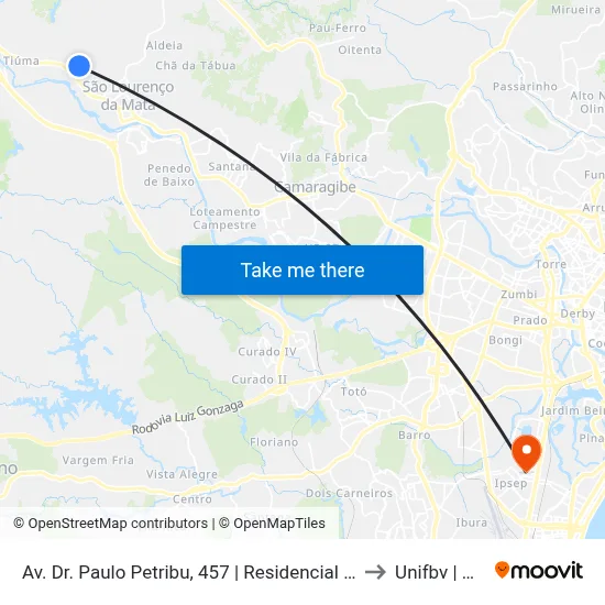 Av. Dr. Paulo Petribu, 457 | Residencial São Lourenço II to Unifbv | Wyden map