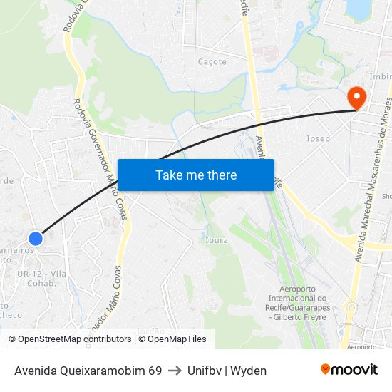 Avenida Queixaramobim 69 to Unifbv | Wyden map