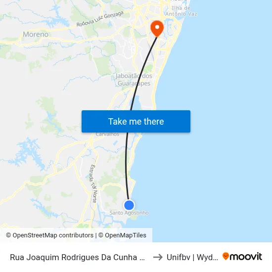 Rua Joaquim Rodrigues Da Cunha 1833 to Unifbv | Wyden map