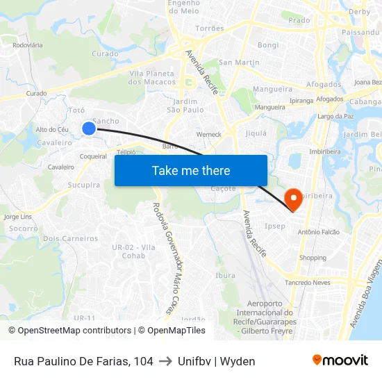 Rua Paulino De Farias, 104 to Unifbv | Wyden map