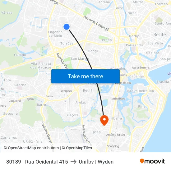 80189 - Rua Ocidental 415 to Unifbv | Wyden map