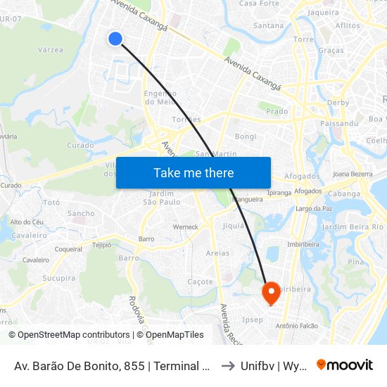 Av. Barão De Bonito, 855 | Terminal Brasilit to Unifbv | Wyden map