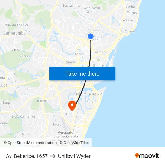 Av. Beberibe, 1657 to Unifbv | Wyden map