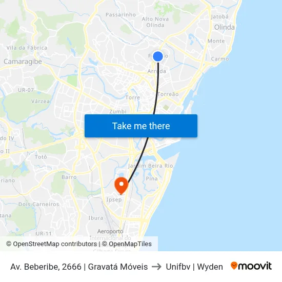 Av. Beberibe, 2666 | Gravatá Móveis to Unifbv | Wyden map