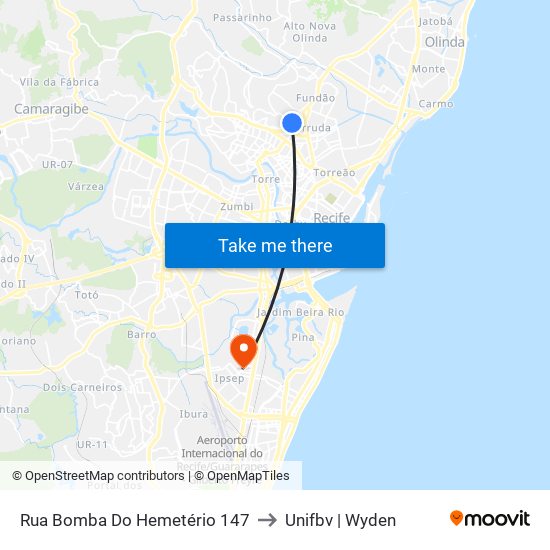 Rua Bomba Do Hemetério 147 to Unifbv | Wyden map