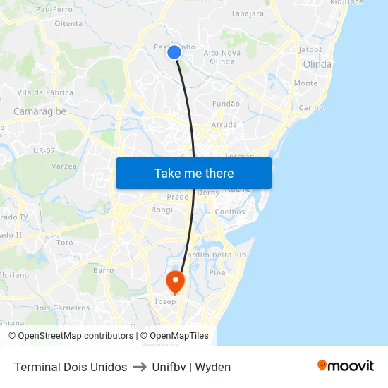 Terminal Dois Unidos to Unifbv | Wyden map