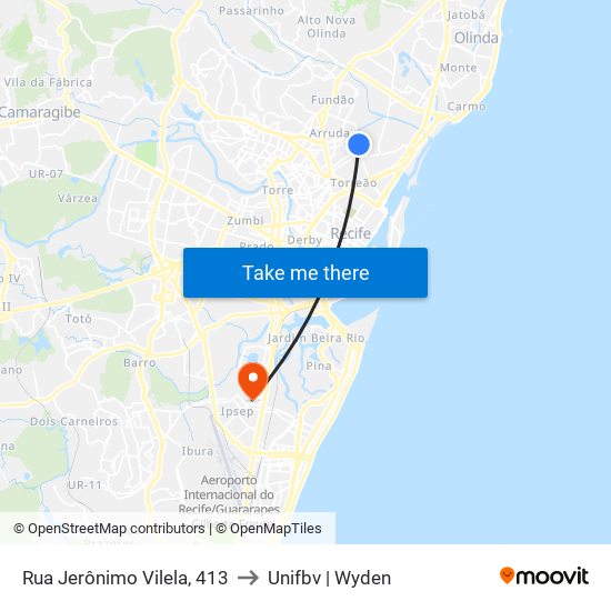 Rua Jerônimo Vilela, 413 to Unifbv | Wyden map