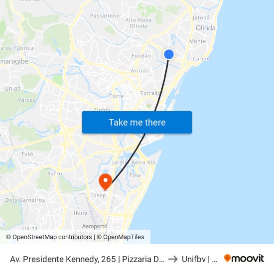 Av. Presidente Kennedy, 265 | Pizzaria Do Cachorrão Chinês to Unifbv | Wyden map