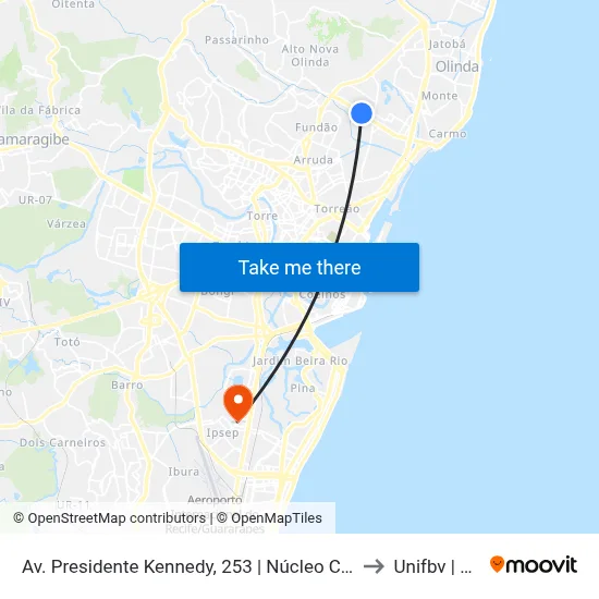 Av. Presidente Kennedy, 253 | Núcleo Comunitário Social to Unifbv | Wyden map
