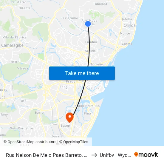 Rua Nelson De Melo Paes Barreto, 234 to Unifbv | Wyden map