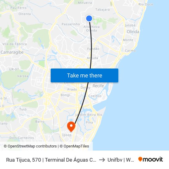 Rua Tijuca, 570 | Terminal De Águas Compridas to Unifbv | Wyden map