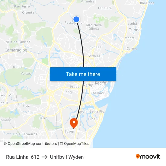 Rua Linha, 612 to Unifbv | Wyden map