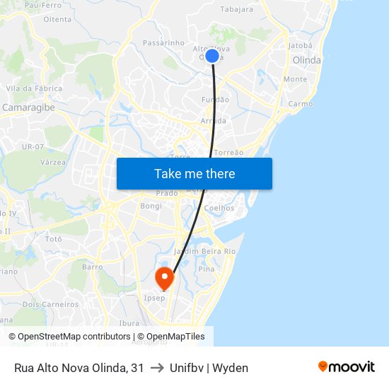 Rua Alto Nova Olinda, 31 to Unifbv | Wyden map