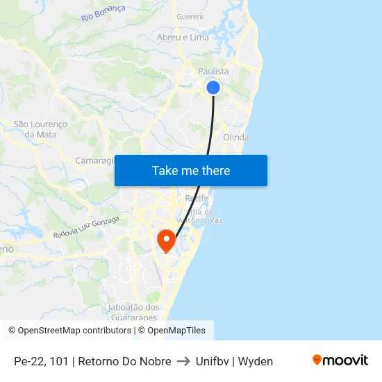 Pe-22, 101 | Retorno Do Nobre to Unifbv | Wyden map