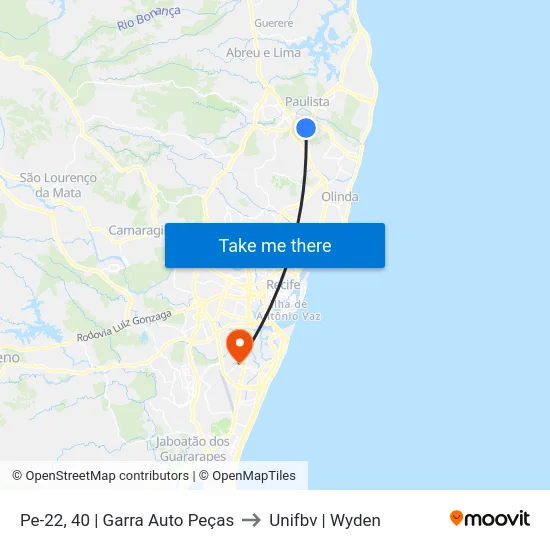 Pe-22, 40 | Garra Auto Peças to Unifbv | Wyden map