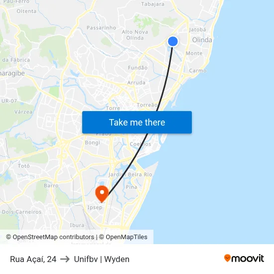 Rua Açaí, 24 to Unifbv | Wyden map