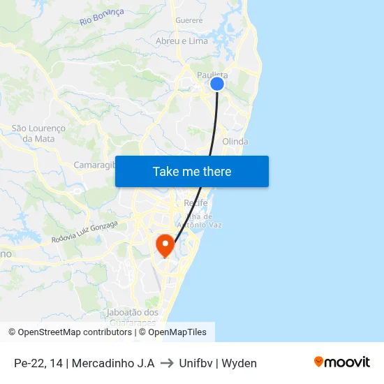 Pe-22, 14 | Mercadinho J.A to Unifbv | Wyden map