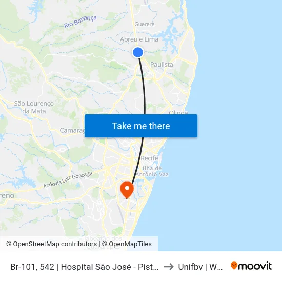 Br-101, 542 | Hospital São José - Pista Central to Unifbv | Wyden map