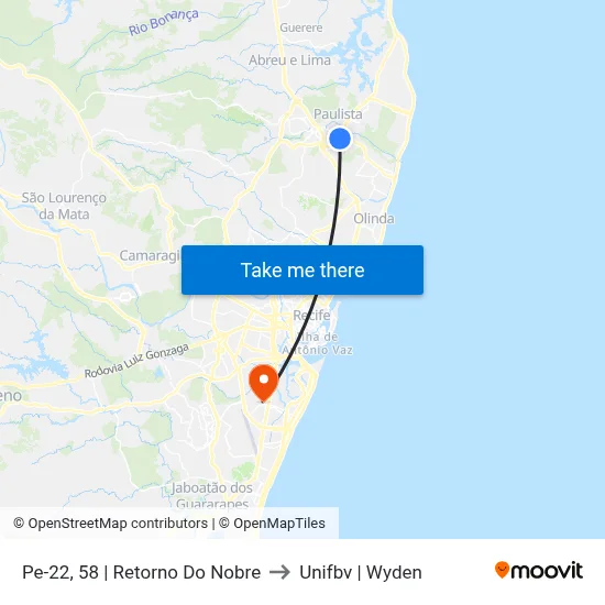 Pe-22, 58 | Retorno Do Nobre to Unifbv | Wyden map
