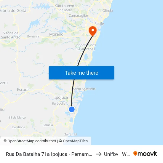 Rua Da Batalha 71a Ipojuca - Pernambuco Brasil to Unifbv | Wyden map