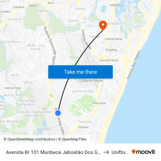 Avenida Br 101 Muribeca Jaboatão Dos Guararapes - Pernambuco 54325 Brasil to Unifbv | Wyden map
