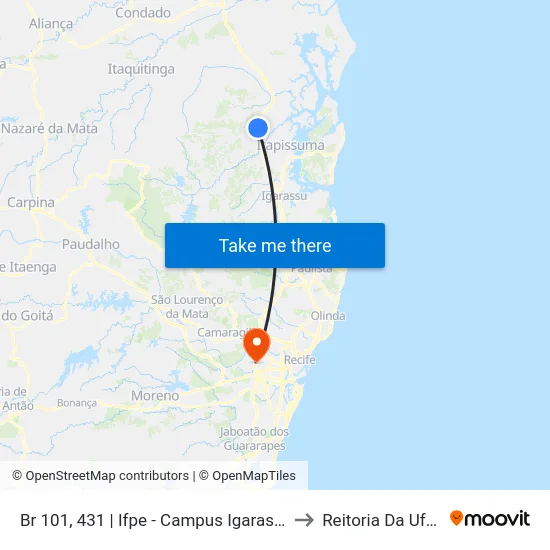 Br 101, 431 | Ifpe - Campus Igarassu to Reitoria Da Ufpe map