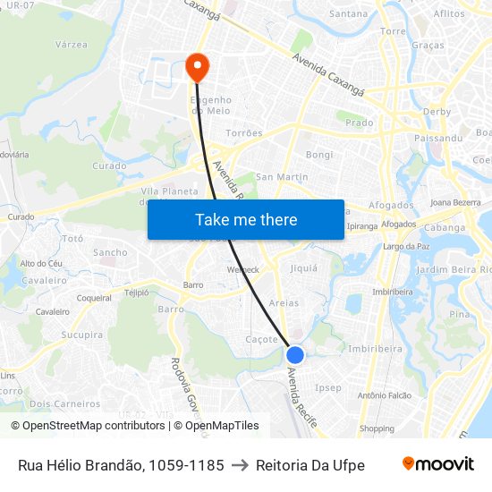 Rua Hélio Brandão, 1059-1185 to Reitoria Da Ufpe map