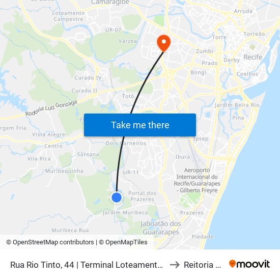 Rua Rio Tinto, 44 | Terminal Loteamento Integração Muribeca to Reitoria Da Ufpe map