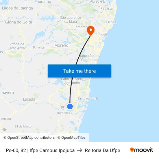 Pe-60, 82 | Ifpe Campus Ipojuca to Reitoria Da Ufpe map